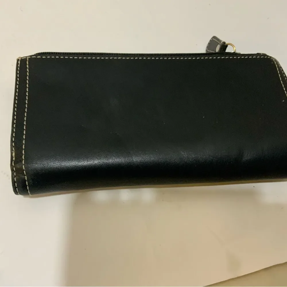 COACH Black Leather Trifold Wallet Clutch Button Snap 4”x8”